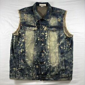 Diamond Stash Denim Vest Mens 3X Acid Wash Bleach Splatter Distressed Jacket